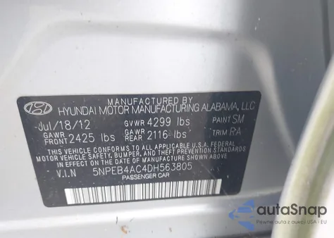2013 Hyundai Sonata Gls из США, поврежденный, VIN 5NPEB4AC4DH563805